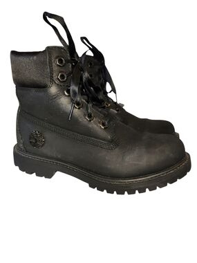 TIMBERLAND WOMEN ANKLE LACE UP BOOTS SIZE 5.5 BLACK NUBUCK EUC